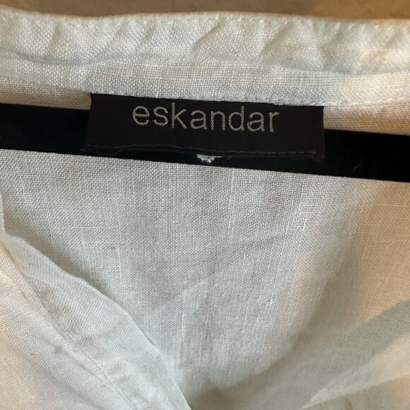 Eskander Shirt Onesize White Linen V Neck Blouse Top Lagenlook Boho Coastal - Picture 3 of 8